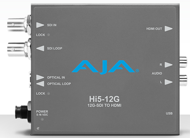 AJA Converter UHD,4K SD-/ HD-/ 3G/ 6G/ 12G-SDI auf HDMI2.0/ Stereo Audio Hi5-12G